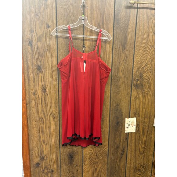 Red Silky Sleeveless Lingerie Top With Embroidered Lace & Adjustable Straps By C - Picture 2 of 4